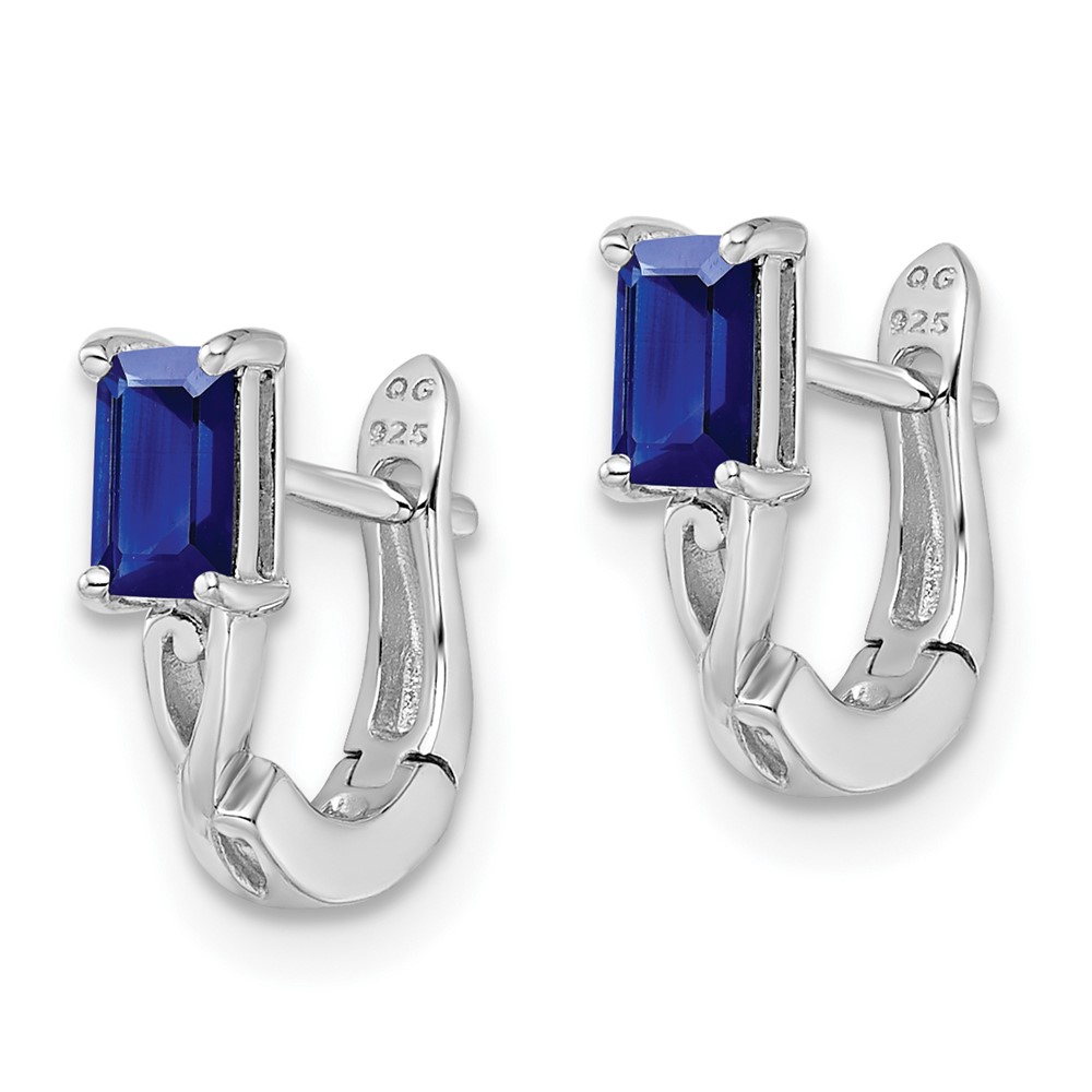 Sterling Silver Rhodium Plated Sapphire Hinged Hoop Earrings (QE9959S)