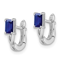 Sterling Silver Rhodium Plated Sapphire Hinged Hoop Earrings view 2
