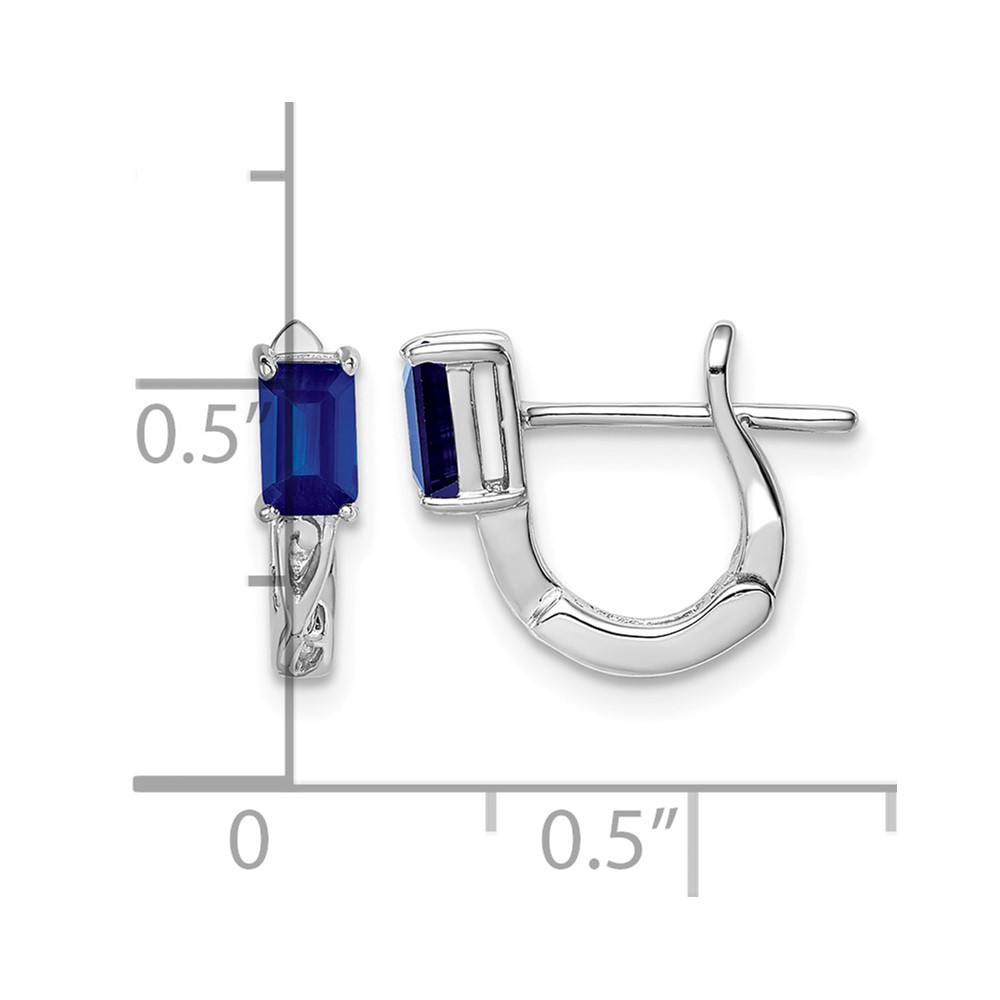 Sterling Silver Rhodium Plated Sapphire Hinged Hoop Earrings (QE9959S)