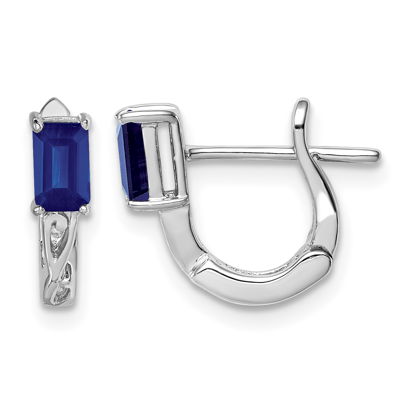 Sterling Silver Rhodium Plated Sapphire Hinged Hoop Earrings (QE9959S)