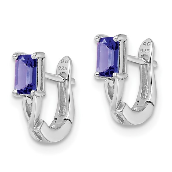 Sterling Silver Rhodium Plated Tanzanite Hinged Hoop Earrings