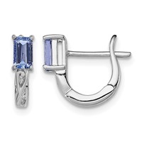 Sterling Silver Rhodium Plated Tanzanite Hinged Hoop Earrings view 1