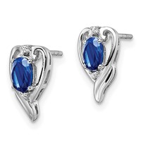 Sterling Silver Rhodium Plated Diamond & Sapphire Post Earrings view 2