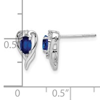 Sterling Silver Rhodium Plated Diamond & Sapphire Post Earrings view 4