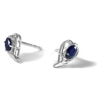 Sterling Silver Rhodium Plated Diamond & Sapphire Post Earrings view 5