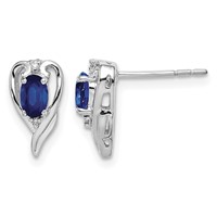 Sterling Silver Rhodium Plated Diamond & Sapphire Post Earrings view 1