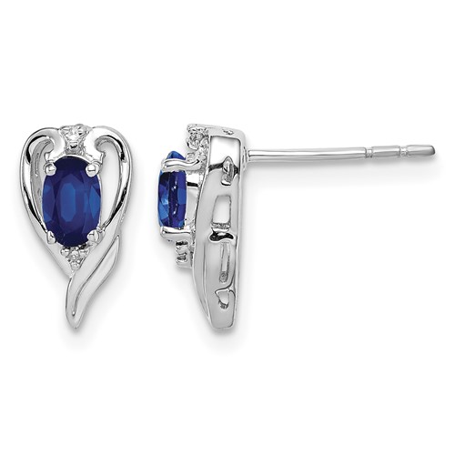 Sterling Silver Rhodium Plated Diamond & Sapphire Post Earrings