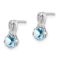 Sterling Silver Rhodium Plated Dia. Aquamarine Round Post Earrings view 2