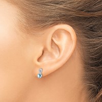 Sterling Silver Rhodium Plated Dia. Aquamarine Round Post Earrings view 3