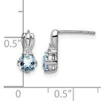 Sterling Silver Rhodium Plated Dia. Aquamarine Round Post Earrings view 4
