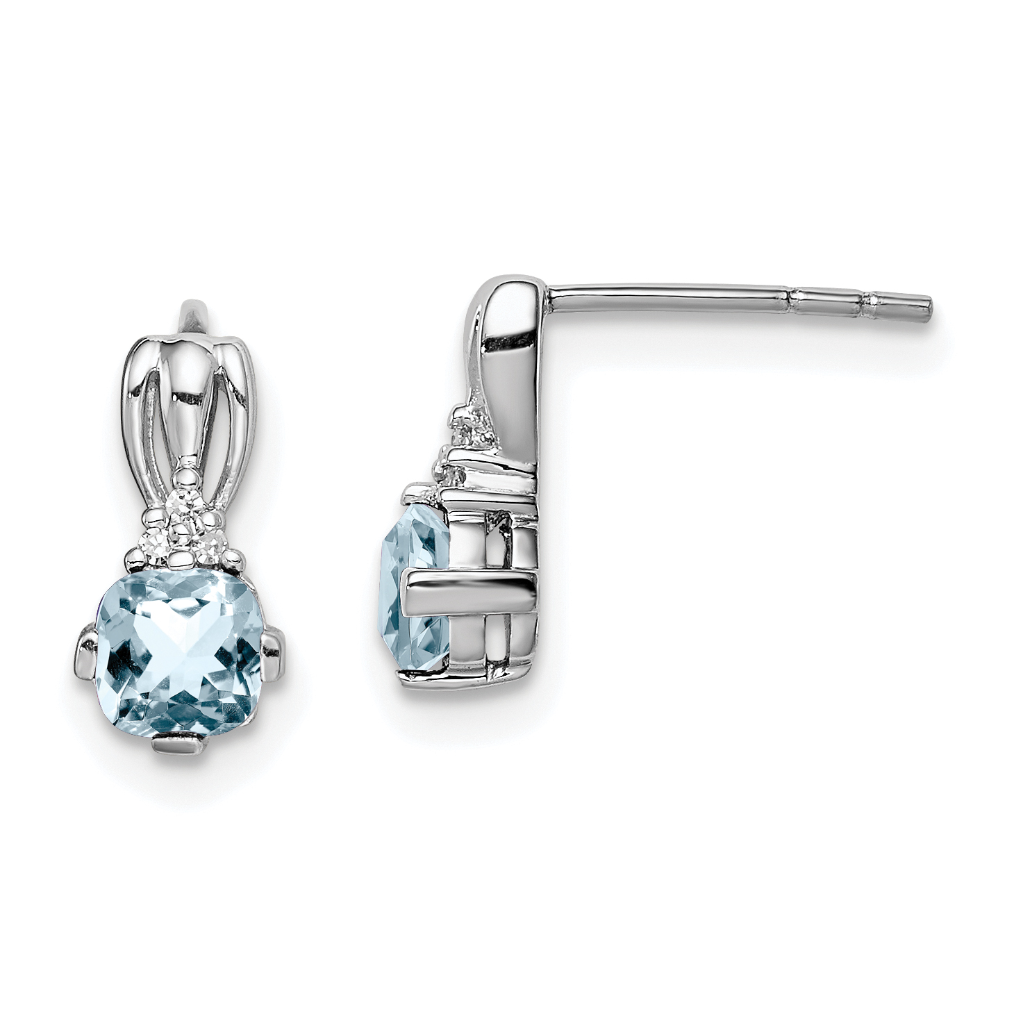 Sterling Silver Rhodium Plated Dia. Aquamarine Round Post Earrings (QE9963AQ)