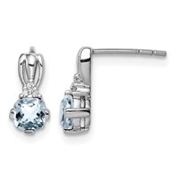 Sterling Silver Rhodium Plated Dia. Aquamarine Round Post Earrings view 1