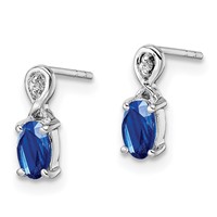Sterling Silver Rhodium Plated Diamond & Sapphire Oval Post Earrings view 2