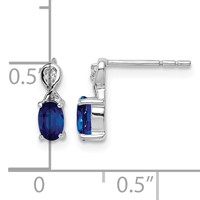 Sterling Silver Rhodium Plated Diamond & Sapphire Oval Post Earrings view 4