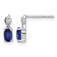 Sterling Silver Rhodium Plated Diamond & Sapphire Oval Post Earrings view 1