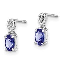 Sterling Silver Rhodium Plated Diamond & Tanzanite Oval Post Earrings view 2