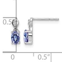 Sterling Silver Rhodium Plated Diamond & Tanzanite Oval Post Earrings view 4