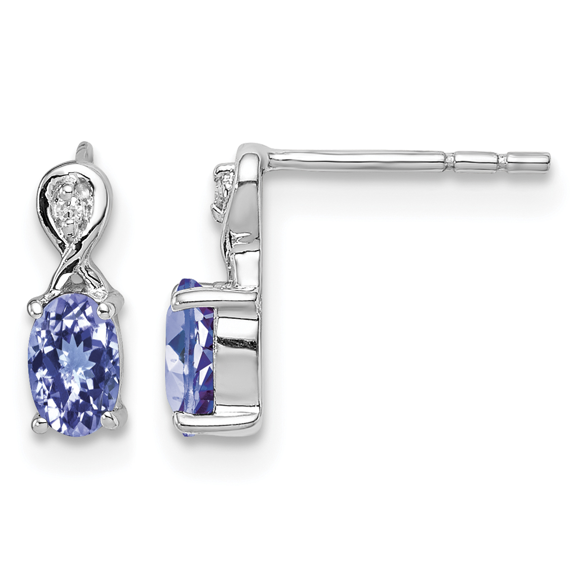 Sterling Silver Rhodium Plated Diamond & Tanzanite Oval Post Earrings (QE9966TZ)