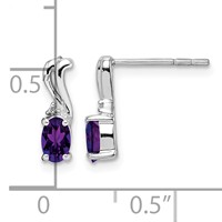 Sterling Silver Rhodium Plated Diamond and Amethyst Oval Post Earrings view 4