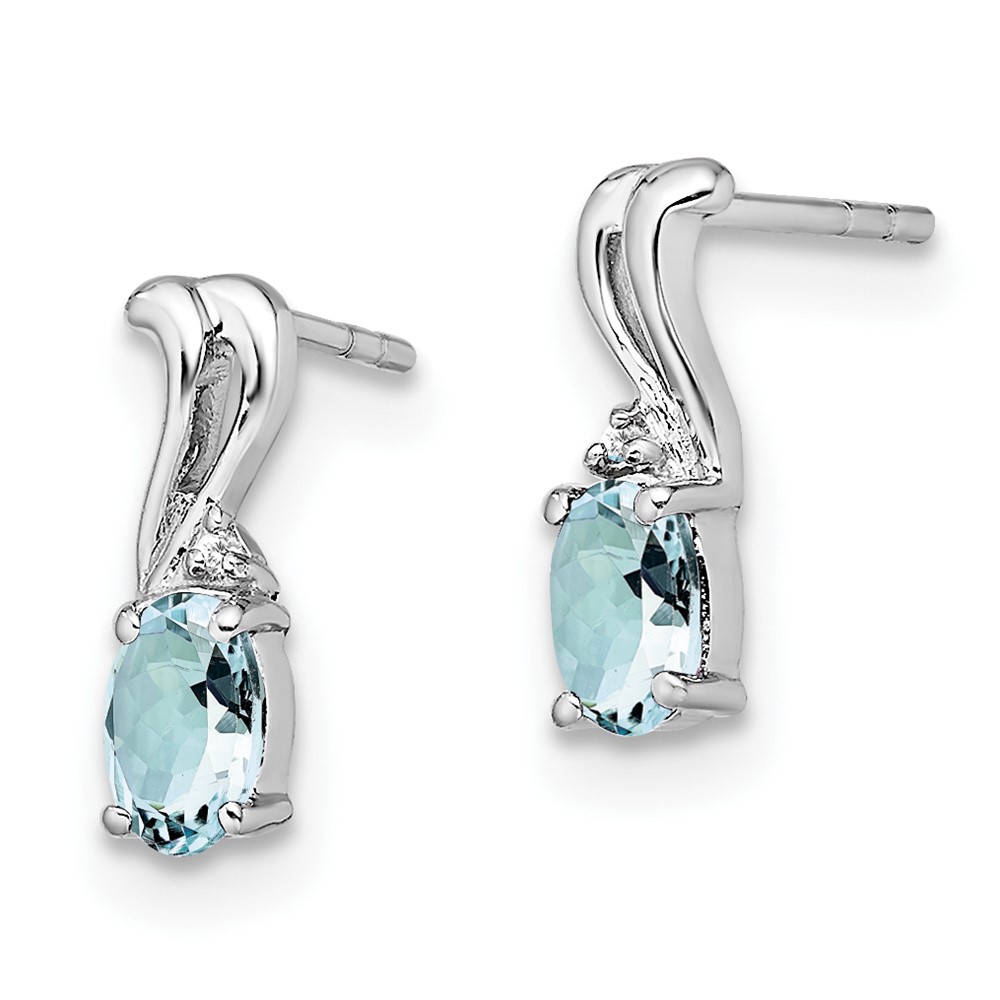 Sterling Silver Rhodium Plated Dia. & Aquamarine Oval Post Earrings (QE9967AQ)