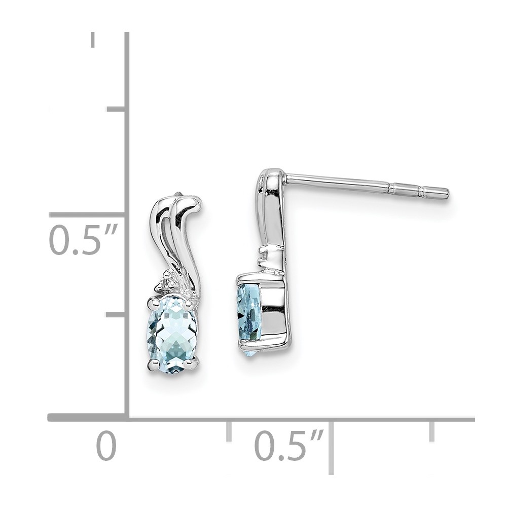 Sterling Silver Rhodium Plated Dia. & Aquamarine Oval Post Earrings (QE9967AQ)