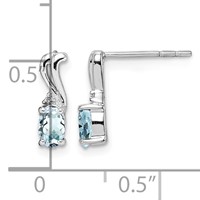 Sterling Silver Rhodium Plated Dia. & Aquamarine Oval Post Earrings view 4