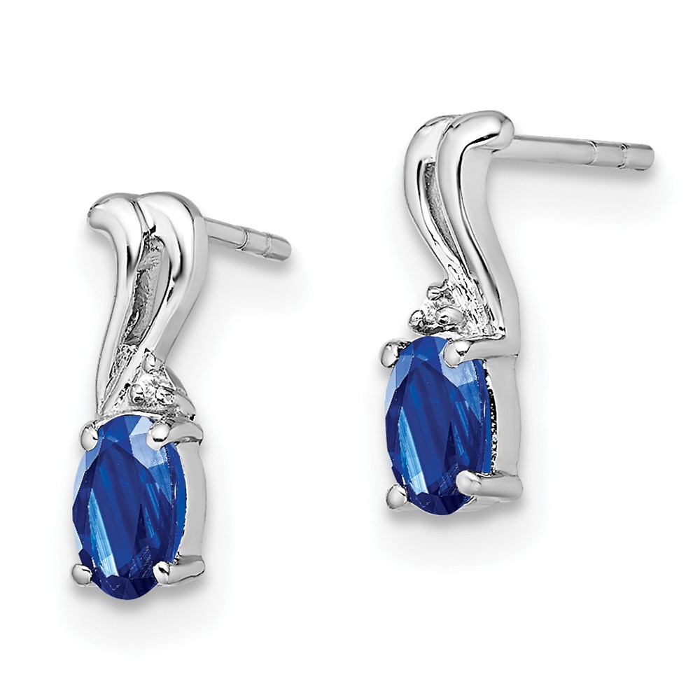 Sterling Silver Rhodium Plated Diamond & Sapphire Oval Post Earrings (QE9967S)