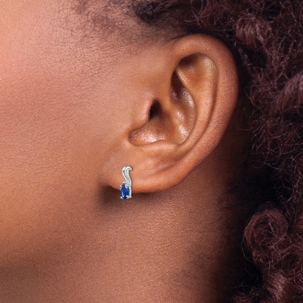 Sterling Silver Rhodium Plated Diamond & Sapphire Oval Post Earrings (QE9967S)