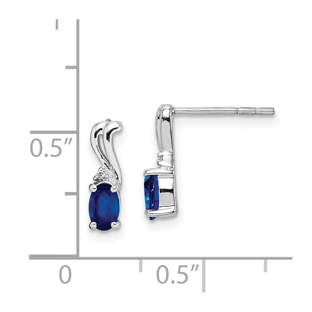 Sterling Silver Rhodium Plated Diamond & Sapphire Oval Post Earrings (QE9967S)