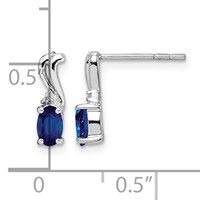 Sterling Silver Rhodium Plated Diamond & Sapphire Oval Post Earrings view 4