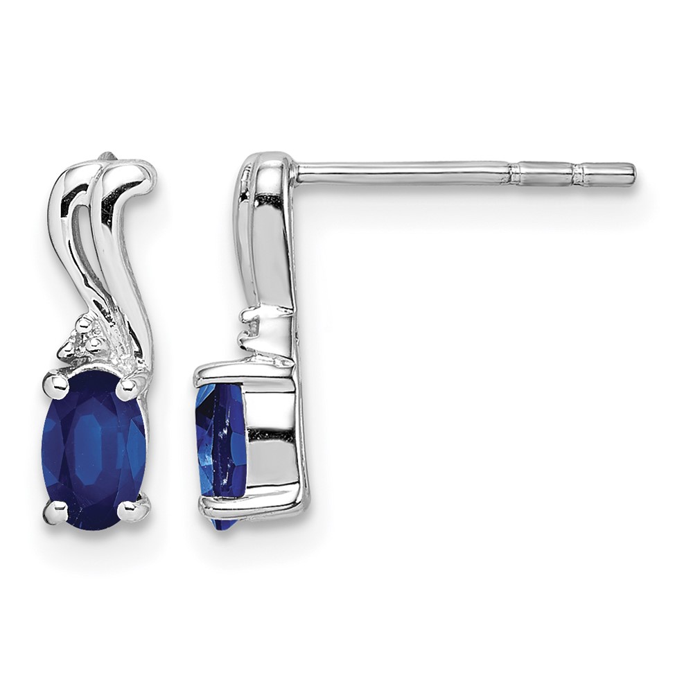Sterling Silver Rhodium Plated Diamond & Sapphire Oval Post Earrings (QE9967S)