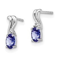 Sterling Silver Rhodium Plated Diamond & Tanzanite Oval Post Earrings view 2