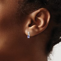 Sterling Silver Rhodium Plated Diamond & Tanzanite Oval Post Earrings view 3