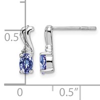 Sterling Silver Rhodium Plated Diamond & Tanzanite Oval Post Earrings view 4