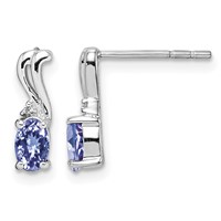 Sterling Silver Rhodium Plated Diamond & Tanzanite Oval Post Earrings view 1
