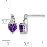 Sterling Silver Rhodium Plated Diamond and Amethyst Heart Post Earrings view 4