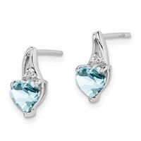 Sterling Silver Rhodium Plated Dia. Aquamarine Heart Post Earrings view 2