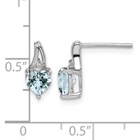 Sterling Silver Rhodium Plated Dia. Aquamarine Heart Post Earrings view 4