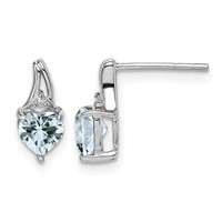 Sterling Silver Rhodium Plated Dia. Aquamarine Heart Post Earrings view 1