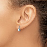 Sterling Silver Rhodium Plated Dia. Aquamarine Square Post Earrings view 3