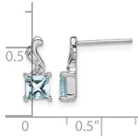 Sterling Silver Rhodium Plated Dia. Aquamarine Square Post Earrings view 4