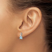 Sterling Silver Rhodium Plated Diamond and Blue Topaz Square Earrings view 3