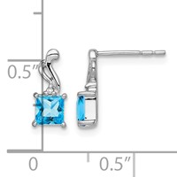 Sterling Silver Rhodium Plated Diamond and Blue Topaz Square Earrings view 4