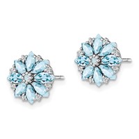 Sterling Silver Rhodium-plated Diamond & Aquamarine Earrings view 2