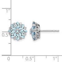 Sterling Silver Rhodium-plated Diamond & Aquamarine Earrings view 4