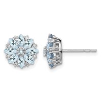 Sterling Silver Rhodium-plated Diamond & Aquamarine Earrings view 1