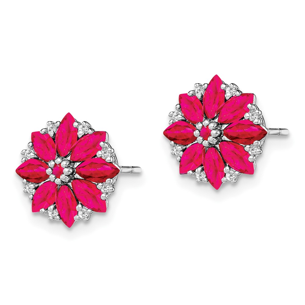 Sterling Silver Rhodium-plated Diamond & Ruby Earrings (QE9988R)