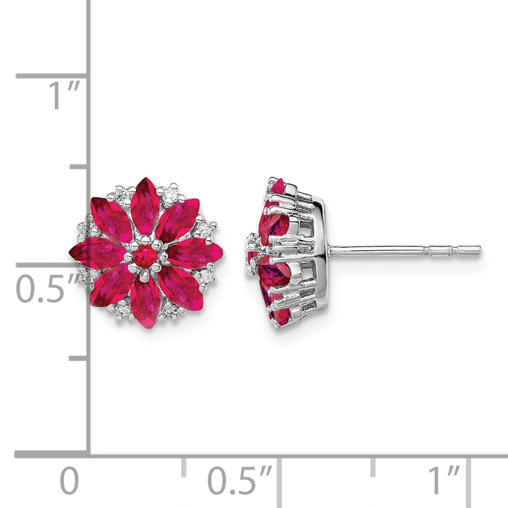 Sterling Silver Rhodium-plated Diamond & Ruby Earrings (QE9988R)