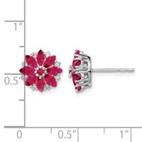 Sterling Silver Rhodium-plated Diamond & Ruby Earrings view 4