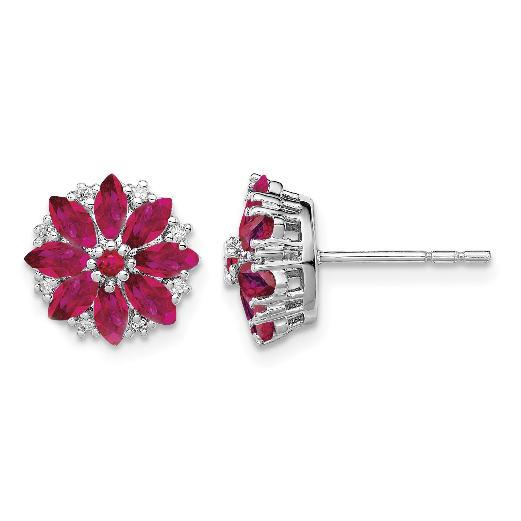 Sterling Silver Rhodium-plated Diamond & Ruby Earrings (QE9988R)
